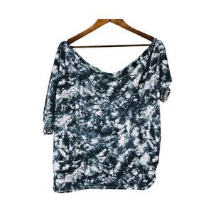 4/$45 | KIM & CAMI | Blue White Tie Dye Off Shoulder Shirt | Plus 1XL